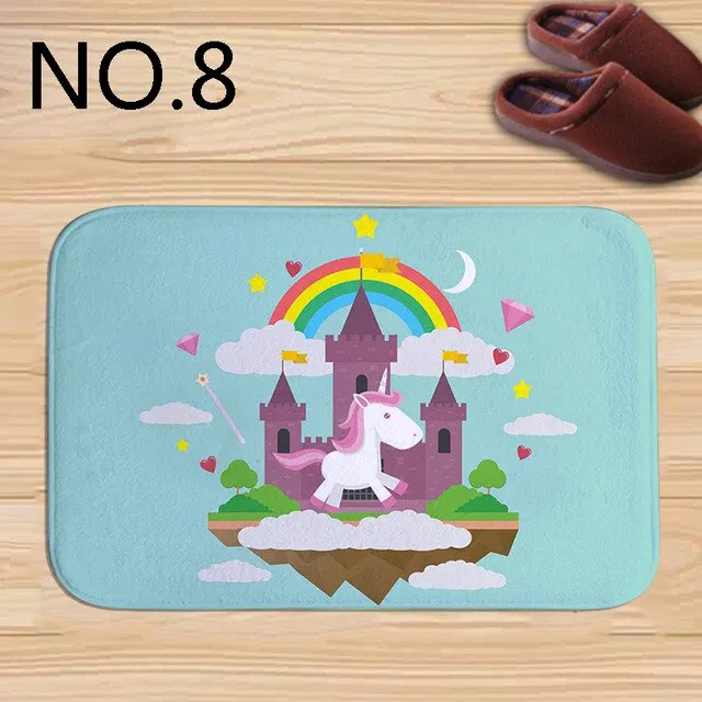 Cute unicorn Rainbow Horse Print bath mat practical anti-slip rectangular flannel Welcome door Mat