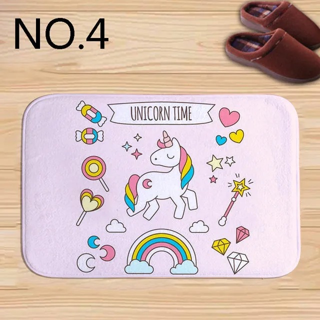 Cute unicorn Rainbow Horse Print bath mat practical anti-slip rectangular flannel Welcome door Mat