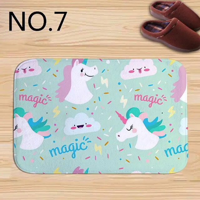 Cute unicorn Rainbow Horse Print bath mat practical anti-slip rectangular flannel Welcome door Mat