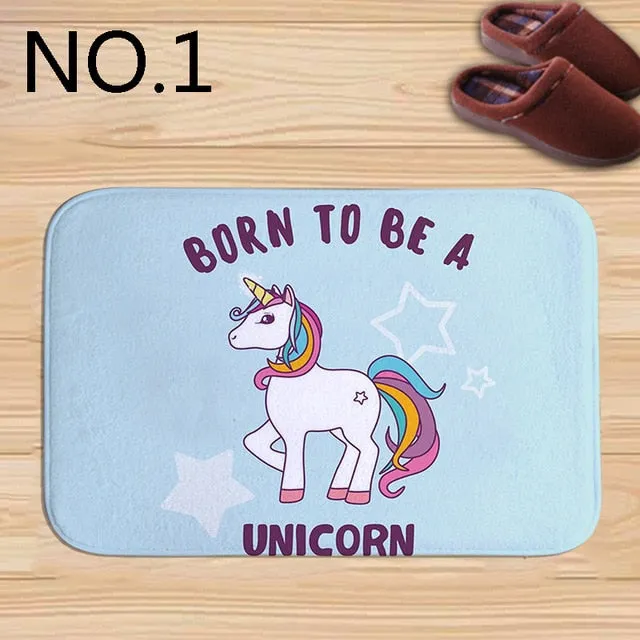 Cute unicorn Rainbow Horse Print bath mat practical anti-slip rectangular flannel Welcome door Mat