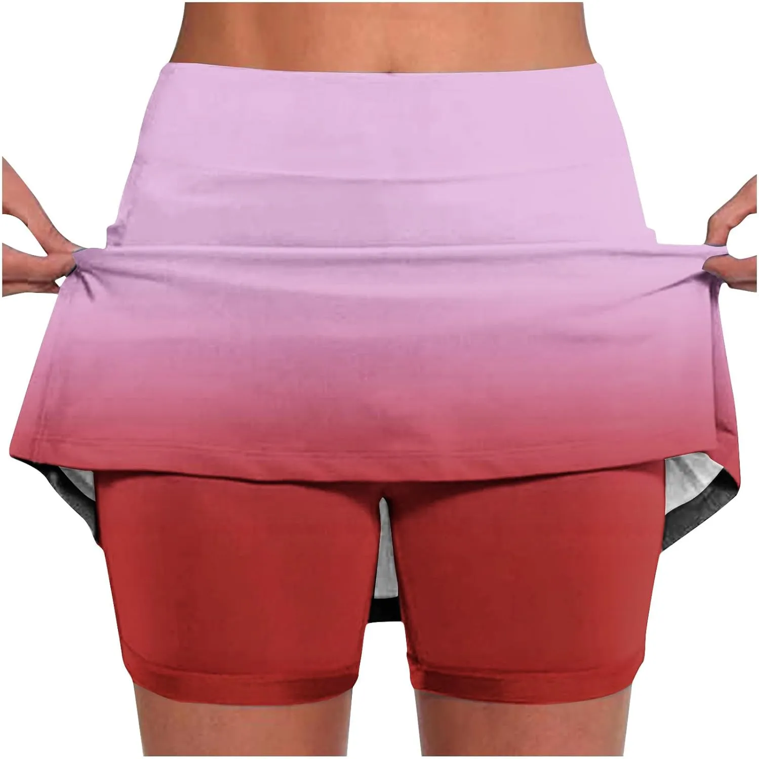DDAPJ pyju Skorts for Women Dressy Casual Gradient Color High Waisted Tennis Skirt with Shorts Underneath Summer Clothes