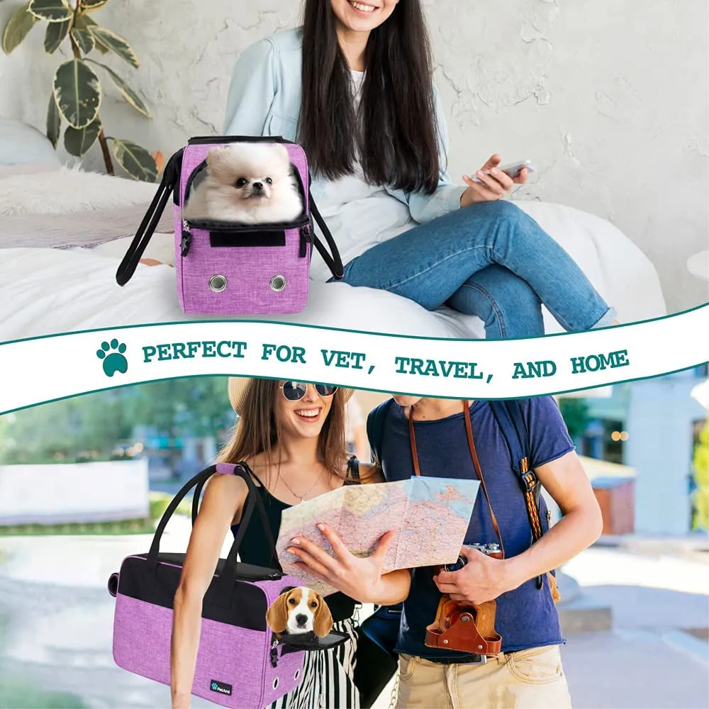 Dog Purse Carrier for Small Dogs, Airline Approved Soft Sided Pet Carrier with Pockets, Ventilated Dog Carrying Bag Puppy Cat, Dog Travel Supplies Accessories Carry Tote Bag, Sherpa Bed, Purple