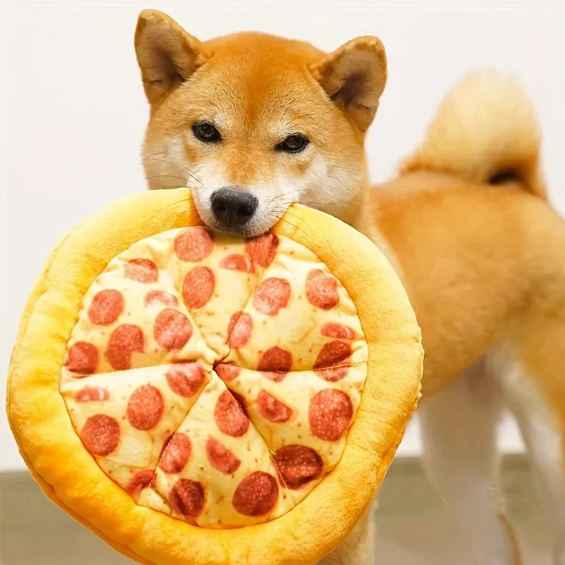 Durable Squeaky Plush Toy Interactive 1pc Pizza Design for Dogs