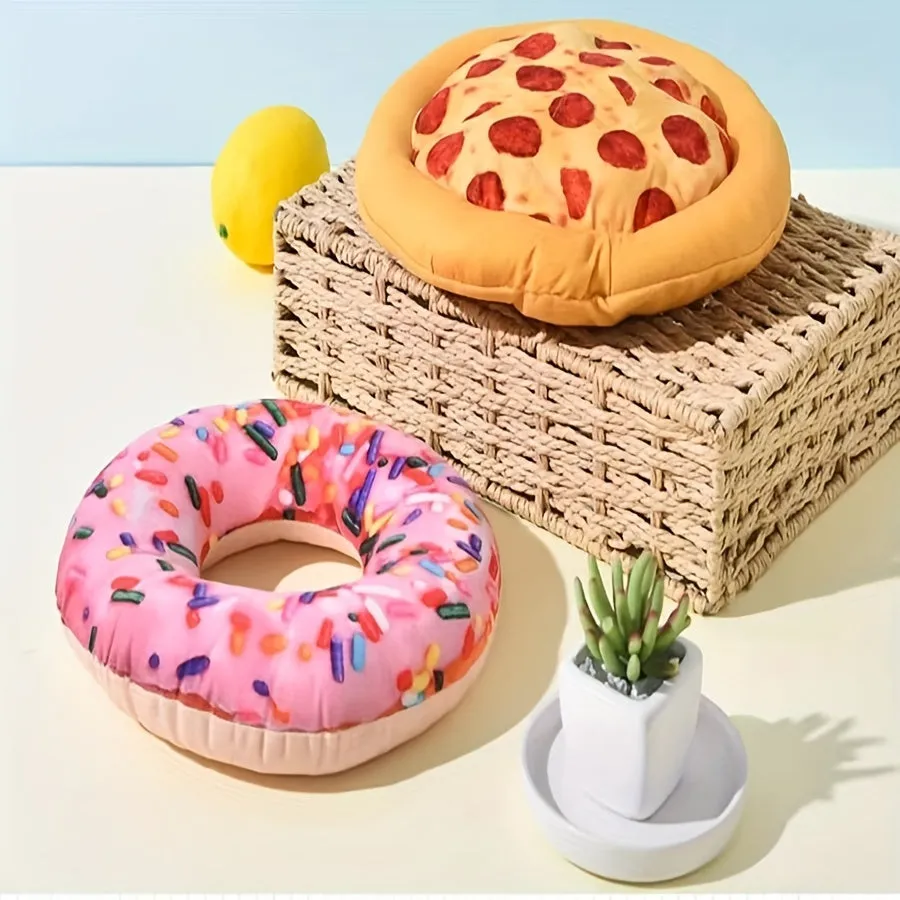 Durable Squeaky Plush Toy Interactive 1pc Pizza Design for Dogs