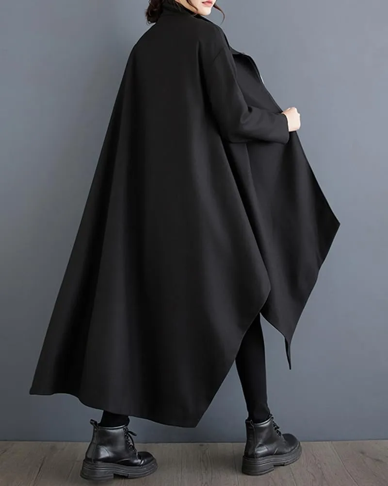 ellazhu Women's Coat Loose Oversize Casual Trench Zip Up Solid Plus Size Batwing Sleeve Irregular Hem GZ340 A