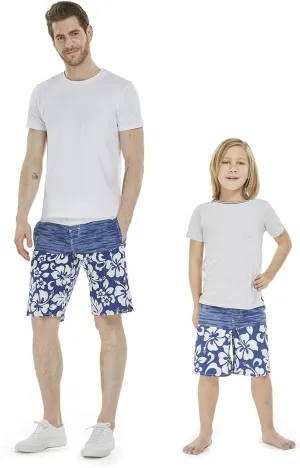 Father Son Matching Hawaiian Beach Board Shorts Swimwear Spandex in Classis Hibiscus Print