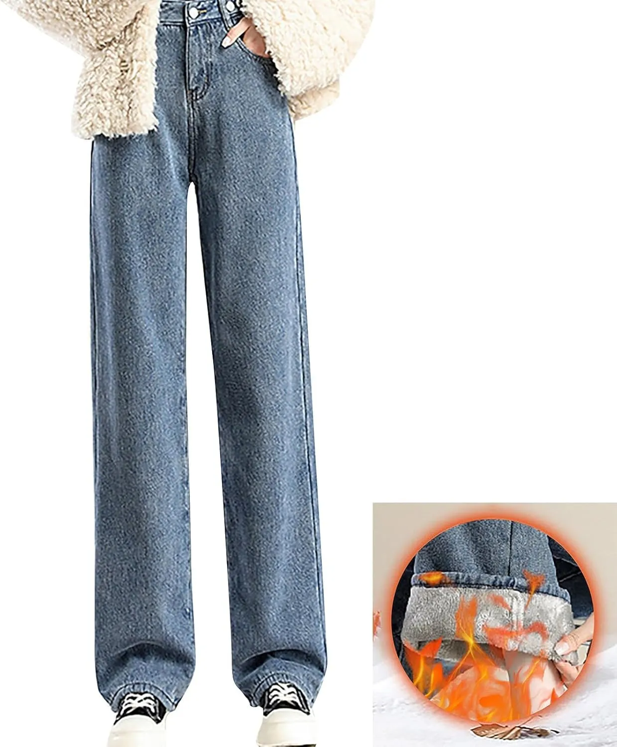 Fleece Lined Jeans Women High Waisted Straight Wide Leg Bootcut Denim Pants Fall Trendy Dressy Casual Plus Size Jean