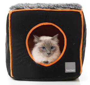 FuzzYard Cat Cube Bed in Black with Orange (discontinued)