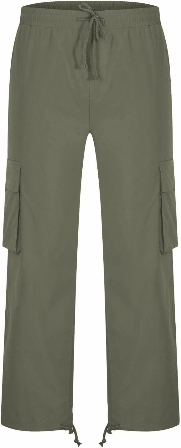 FZVYD 2023 Men Cargo Pants Drawstring Casual Elastic Drawstring Cargo Pants Lightweight Relaxed Fit Cotton Workout Sweatpants