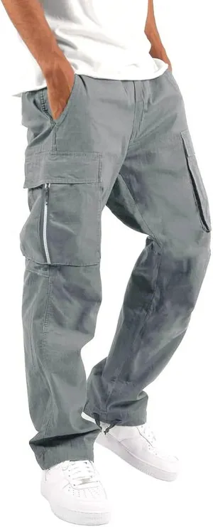 FZVYD 2023 Men Cargo Pants Drawstring Casual Elastic Drawstring Cargo Pants Lightweight Relaxed Fit Cotton Workout Sweatpants