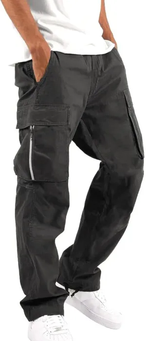 FZVYD 2023 Men Cargo Pants Drawstring Casual Elastic Drawstring Cargo Pants Lightweight Relaxed Fit Cotton Workout Sweatpants