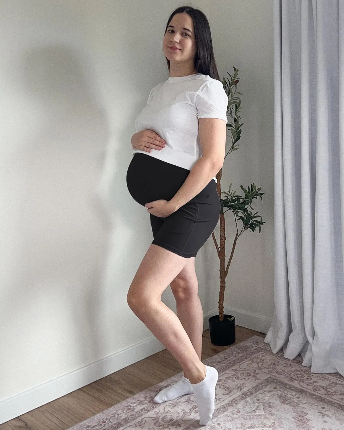 G4Free BareFeel Maternity Athletic Shorts with Pockets Over The Belly Workout Pants Comfy Summer Pregnancy Clothes