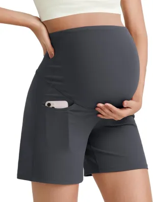 G4Free BareFeel Maternity Athletic Shorts with Pockets Over The Belly Workout Pants Comfy Summer Pregnancy Clothes
