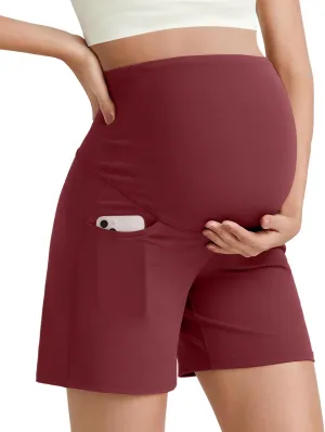 G4Free BareFeel Maternity Athletic Shorts with Pockets Over The Belly Workout Pants Comfy Summer Pregnancy Clothes