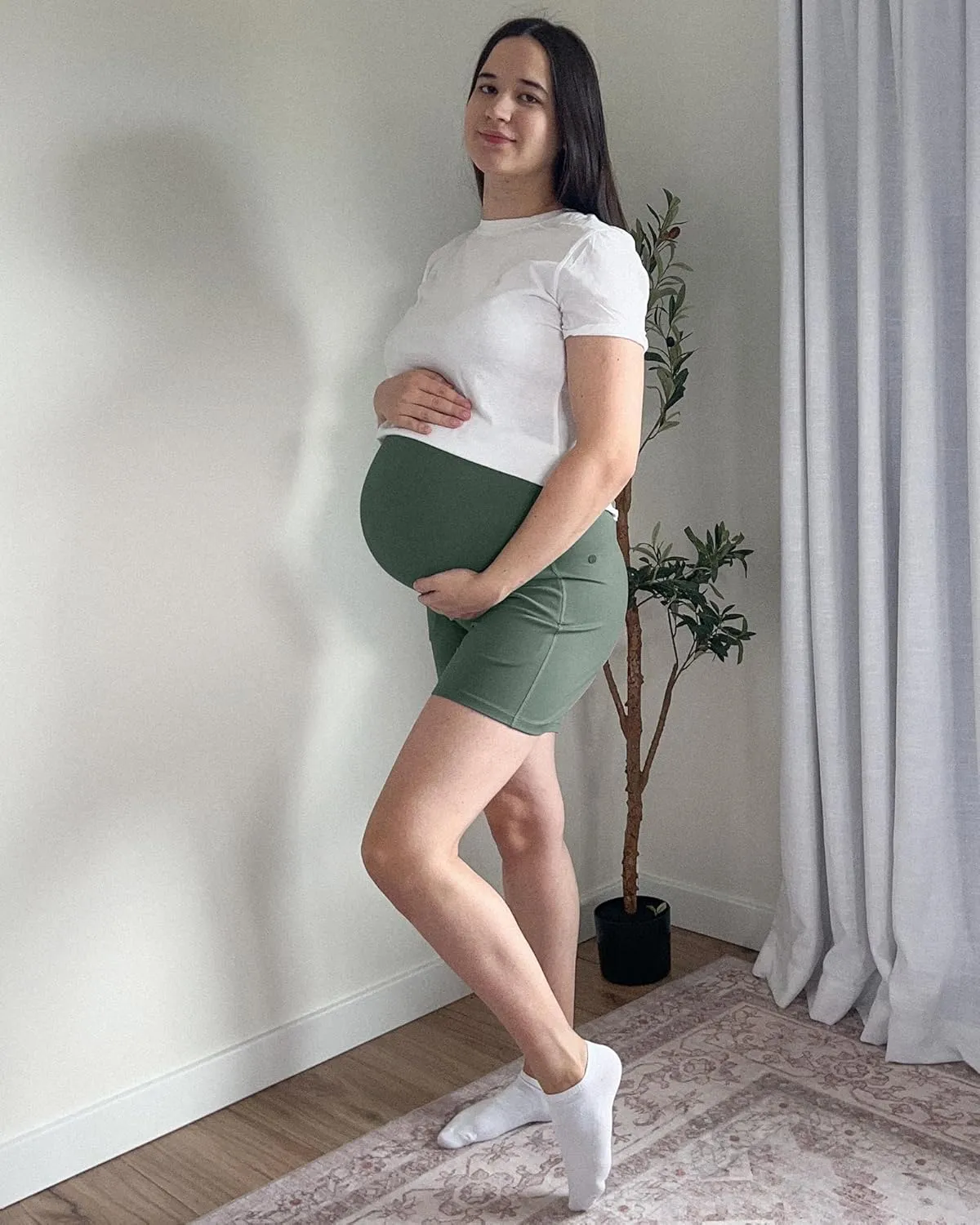 G4Free BareFeel Maternity Athletic Shorts with Pockets Over The Belly Workout Pants Comfy Summer Pregnancy Clothes