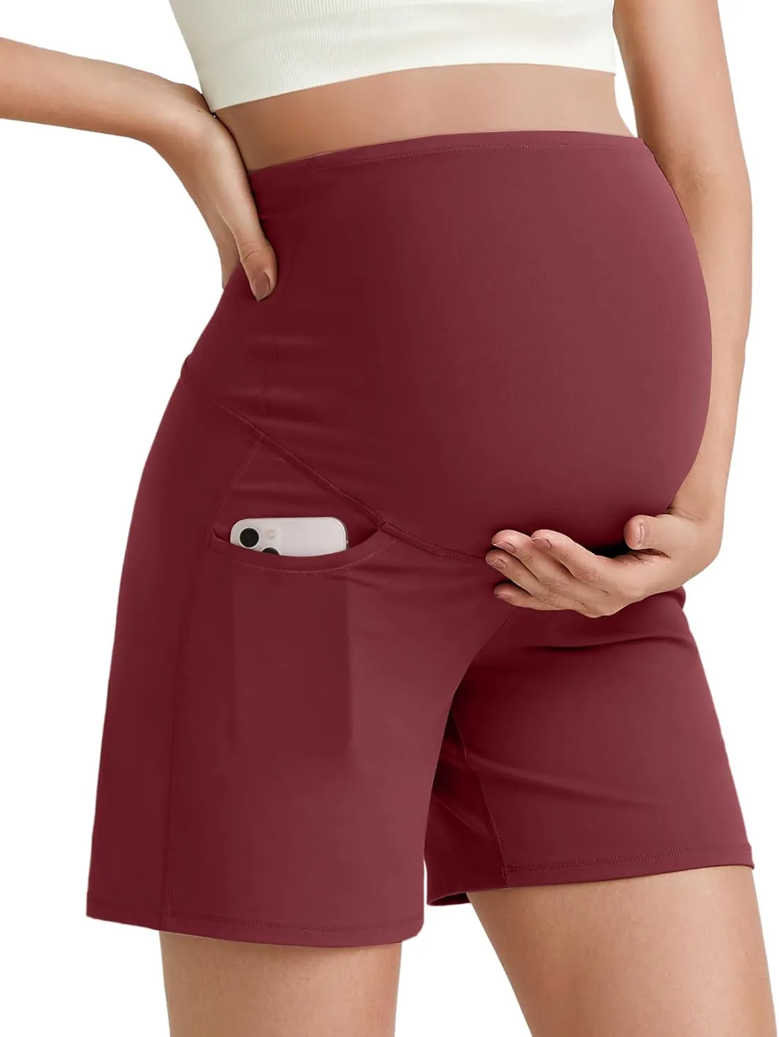 G4Free BareFeel Maternity Athletic Shorts with Pockets Over The Belly Workout Pants Comfy Summer Pregnancy Clothes