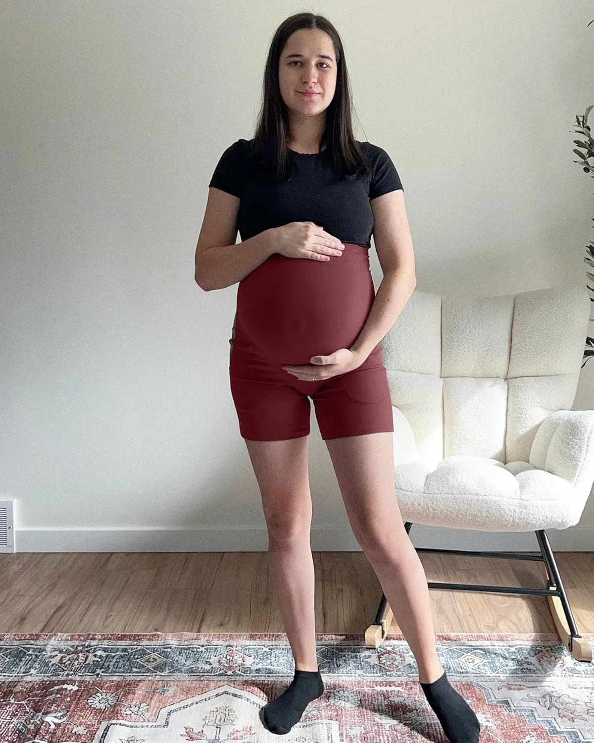 G4Free BareFeel Maternity Athletic Shorts with Pockets Over The Belly Workout Pants Comfy Summer Pregnancy Clothes
