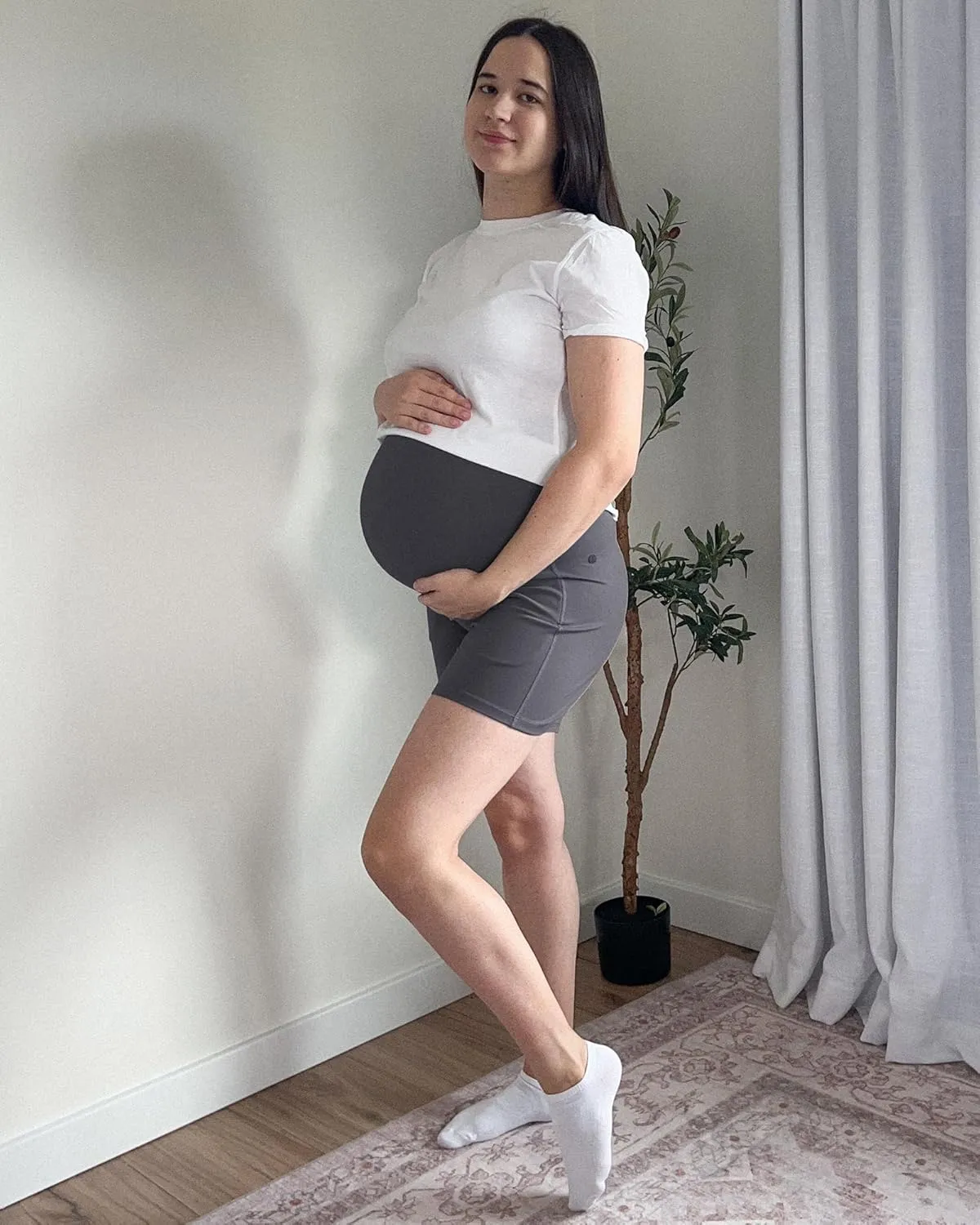 G4Free BareFeel Maternity Athletic Shorts with Pockets Over The Belly Workout Pants Comfy Summer Pregnancy Clothes
