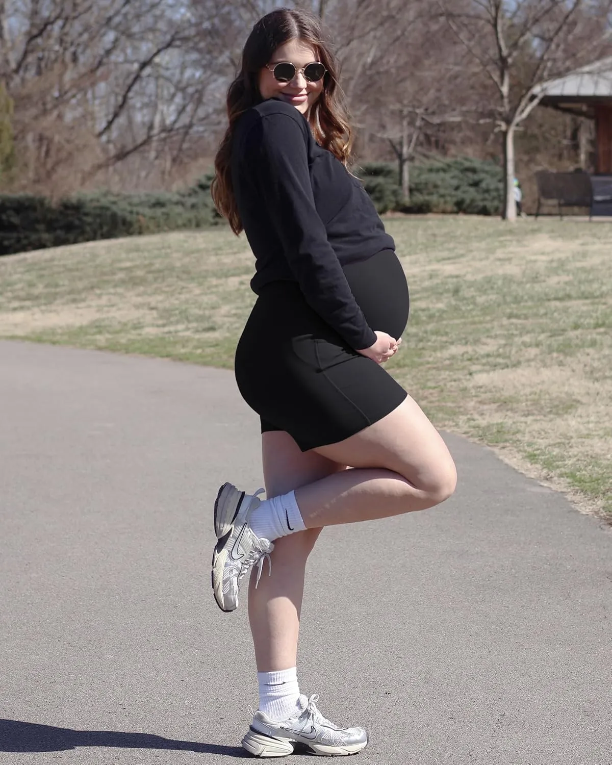 G4Free BareFeel Maternity Athletic Shorts with Pockets Over The Belly Workout Pants Comfy Summer Pregnancy Clothes