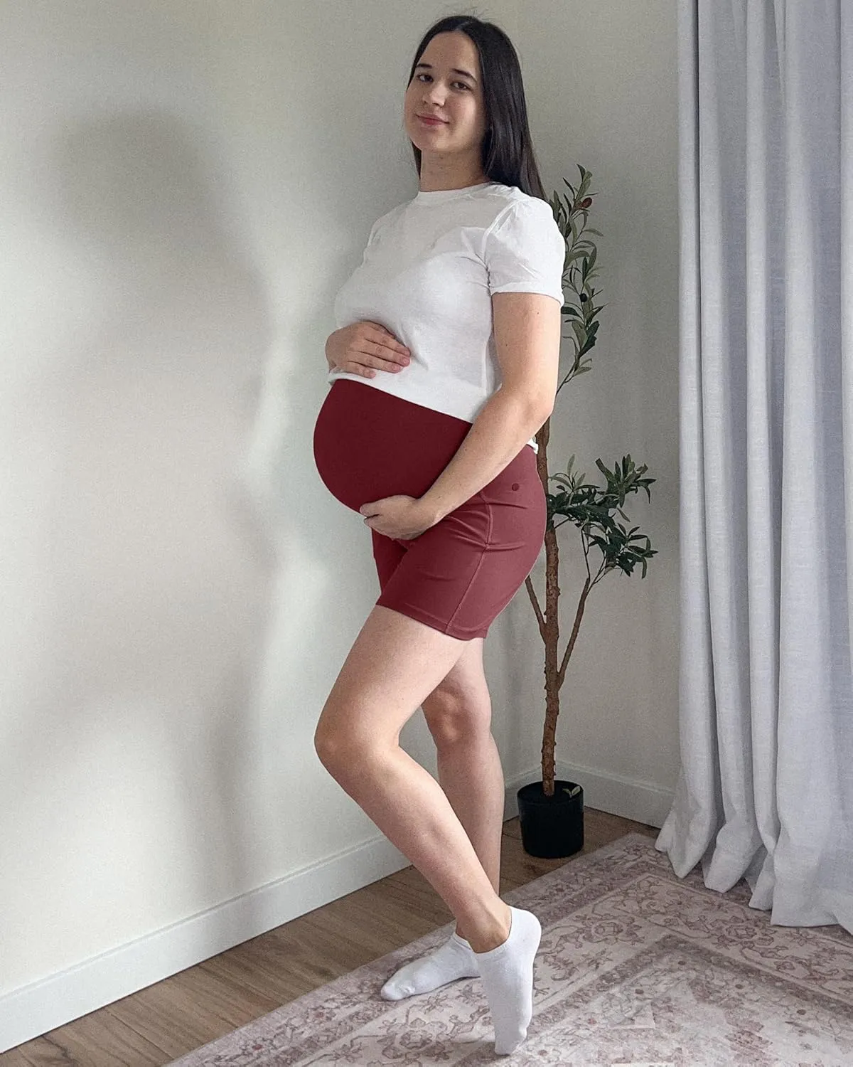 G4Free BareFeel Maternity Athletic Shorts with Pockets Over The Belly Workout Pants Comfy Summer Pregnancy Clothes