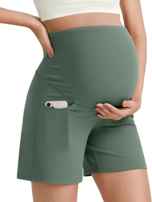 G4Free BareFeel Maternity Athletic Shorts with Pockets Over The Belly Workout Pants Comfy Summer Pregnancy Clothes