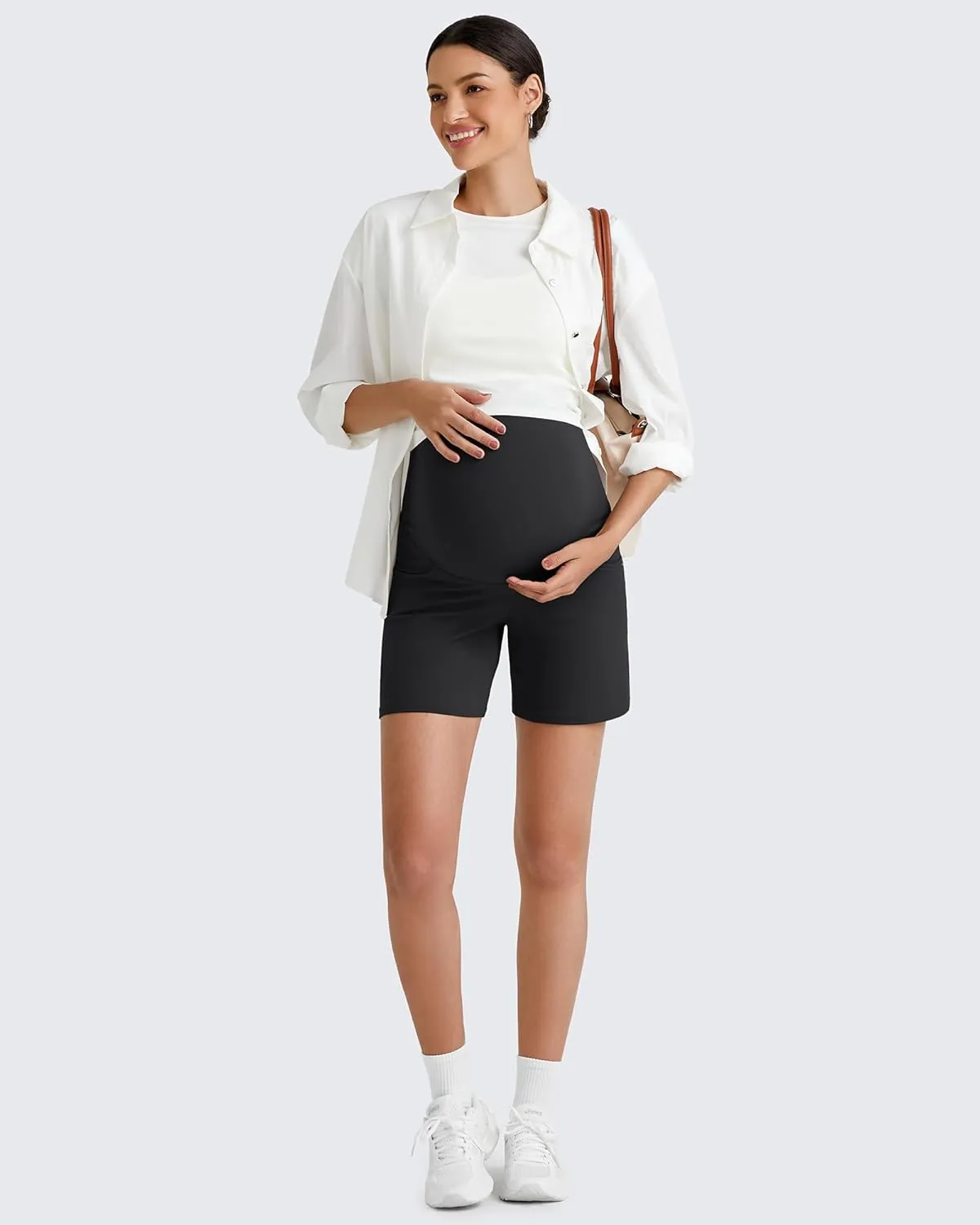 G4Free BareFeel Maternity Athletic Shorts with Pockets Over The Belly Workout Pants Comfy Summer Pregnancy Clothes