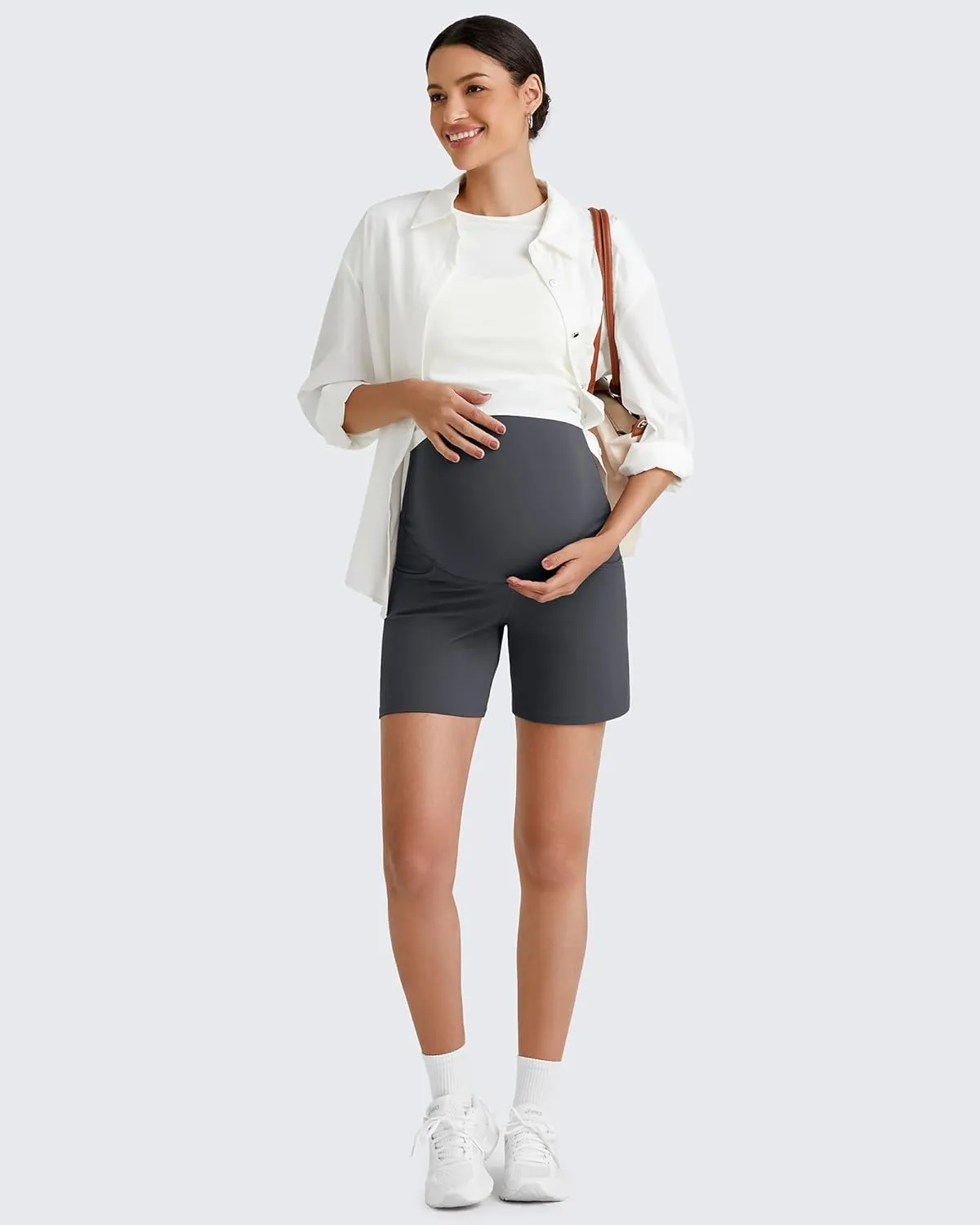 G4Free BareFeel Maternity Athletic Shorts with Pockets Over The Belly Workout Pants Comfy Summer Pregnancy Clothes