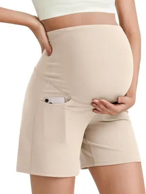 G4Free BareFeel Maternity Athletic Shorts with Pockets Over The Belly Workout Pants Comfy Summer Pregnancy Clothes