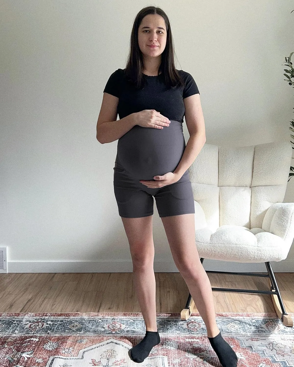 G4Free BareFeel Maternity Athletic Shorts with Pockets Over The Belly Workout Pants Comfy Summer Pregnancy Clothes
