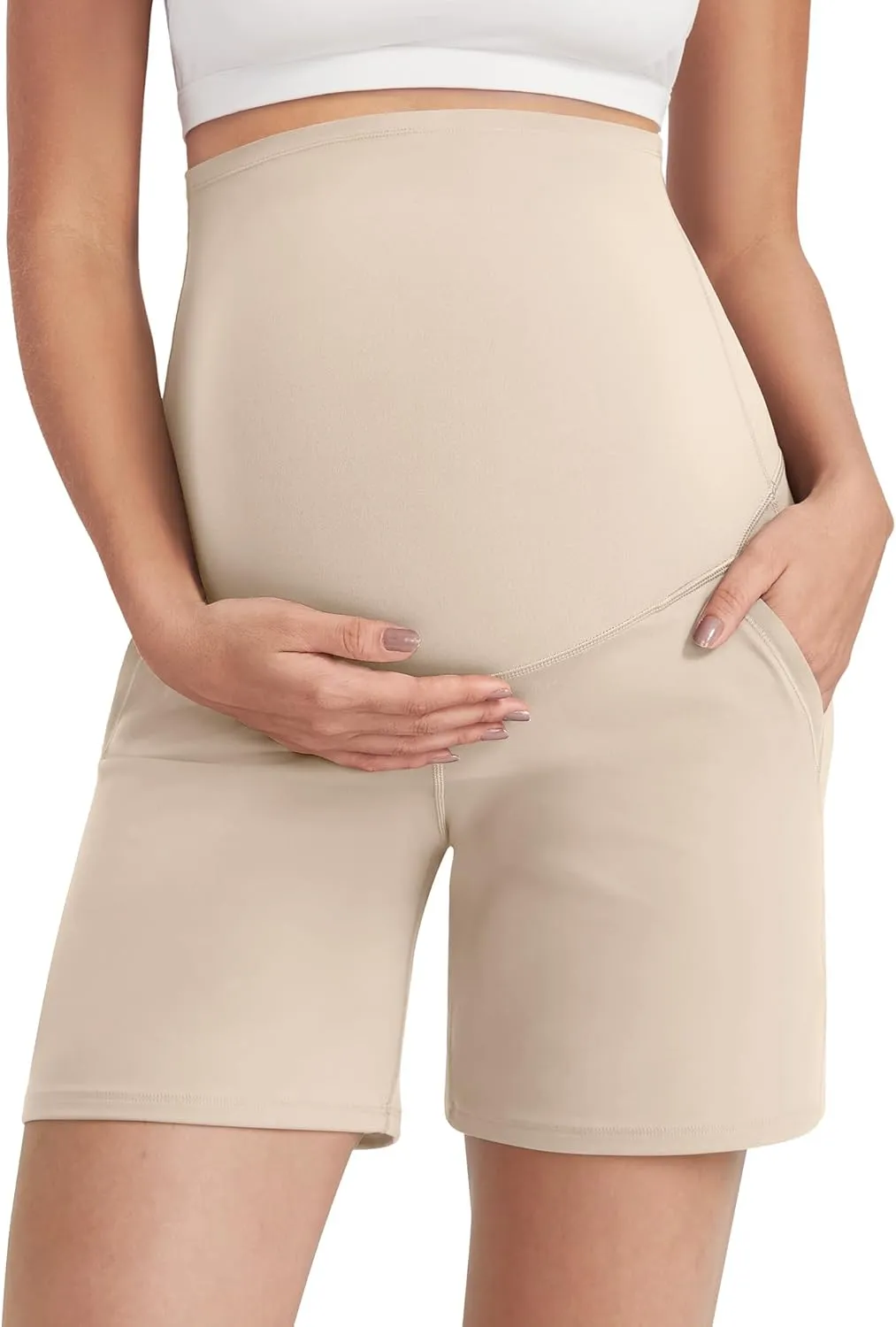 G4Free BareFeel Maternity Athletic Shorts with Pockets Over The Belly Workout Pants Comfy Summer Pregnancy Clothes