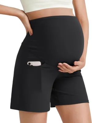 G4Free BareFeel Maternity Athletic Shorts with Pockets Over The Belly Workout Pants Comfy Summer Pregnancy Clothes
