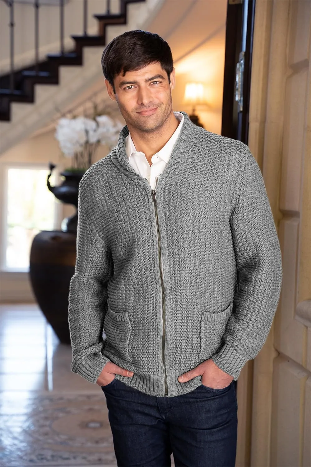 Gioberti Mens 100% Cotton Milano Knit Full-Zip Sweater