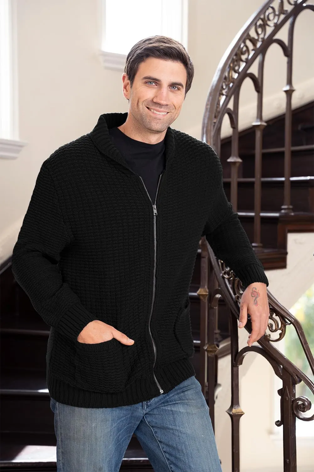Gioberti Mens 100% Cotton Milano Knit Full-Zip Sweater