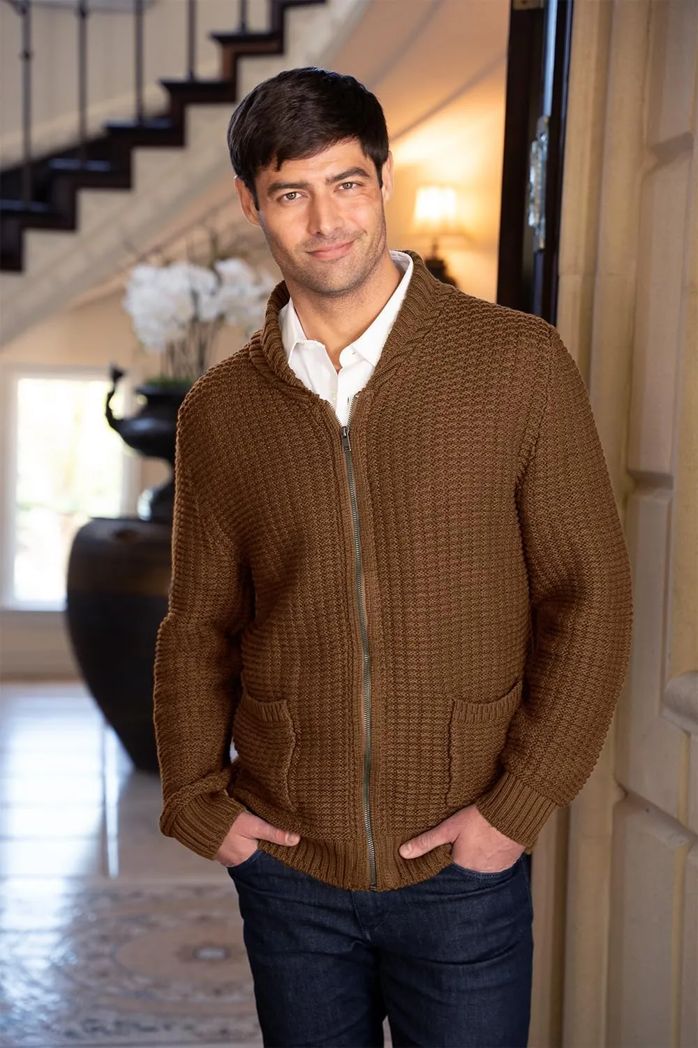 Gioberti Mens 100% Cotton Milano Knit Full-Zip Sweater