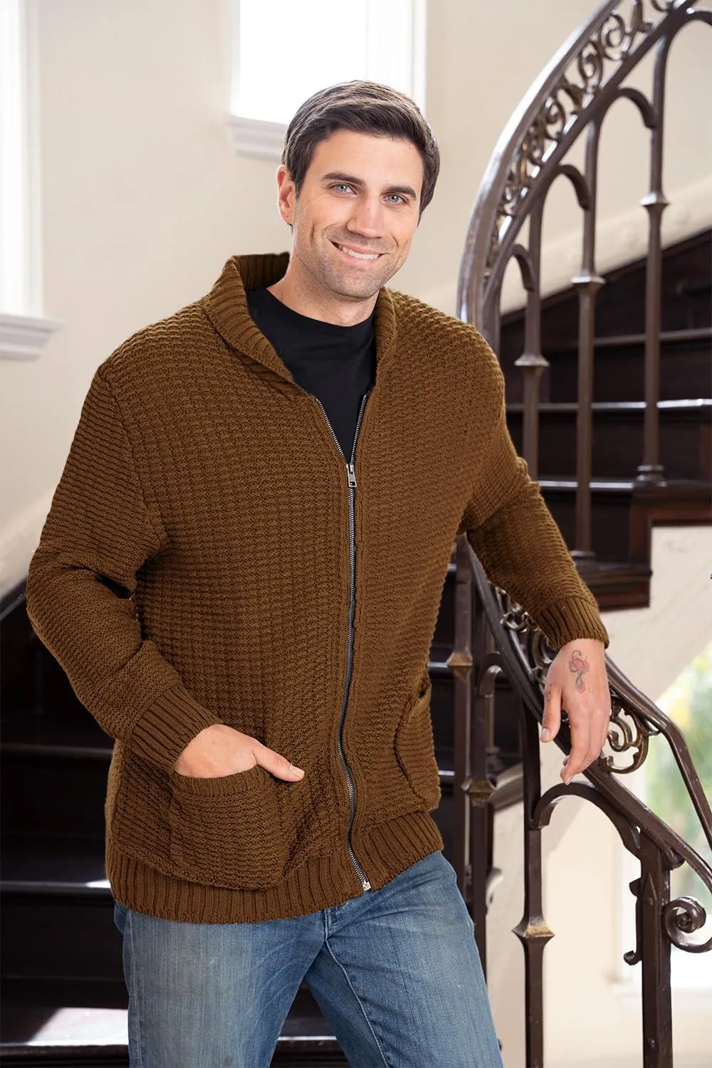 Gioberti Mens 100% Cotton Milano Knit Full-Zip Sweater