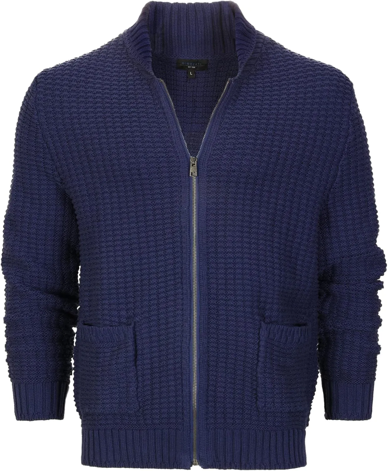 Gioberti Mens 100% Cotton Milano Knit Full-Zip Sweater