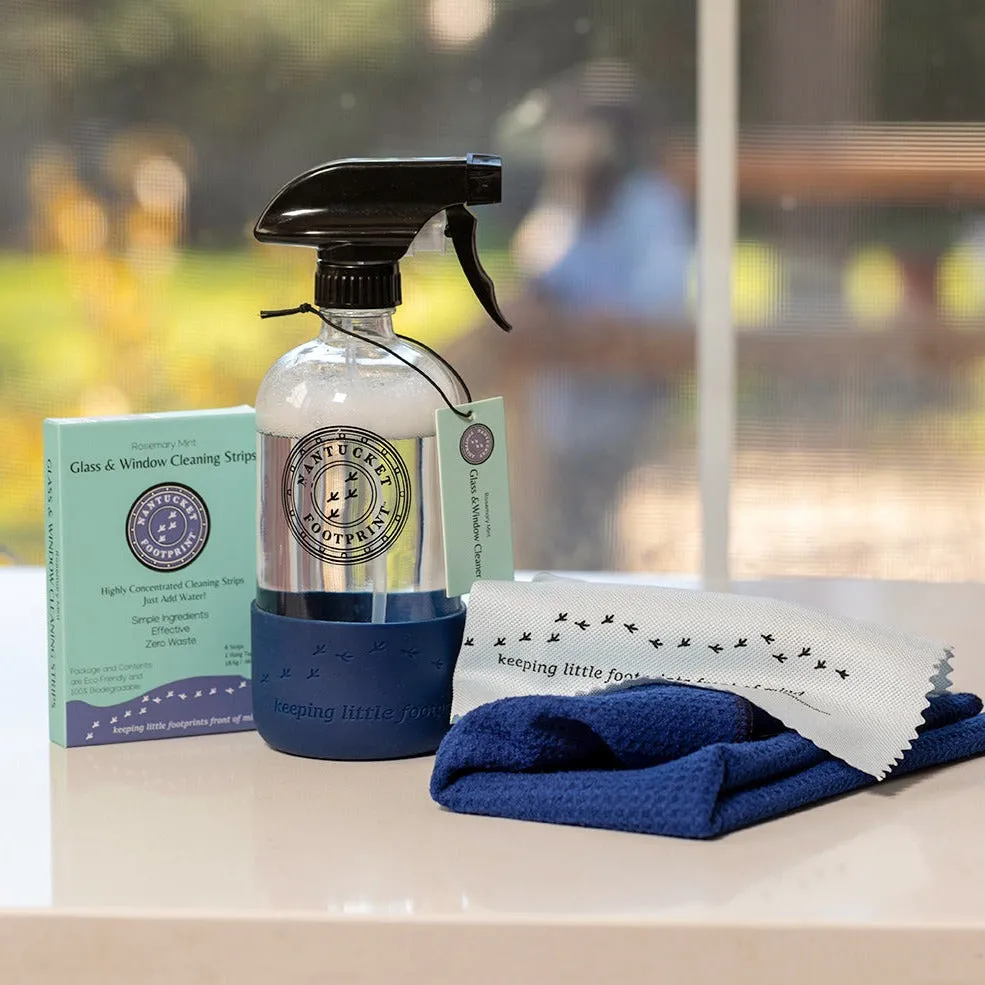 Glass & Window Holiday Gift Box Bundle: Window Strips & Reusable Glass Bottle & Professional Window Cloths