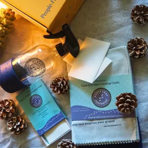 Glass & Window Holiday Gift Box Bundle: Window Strips & Reusable Glass Bottle & Professional Window Cloths