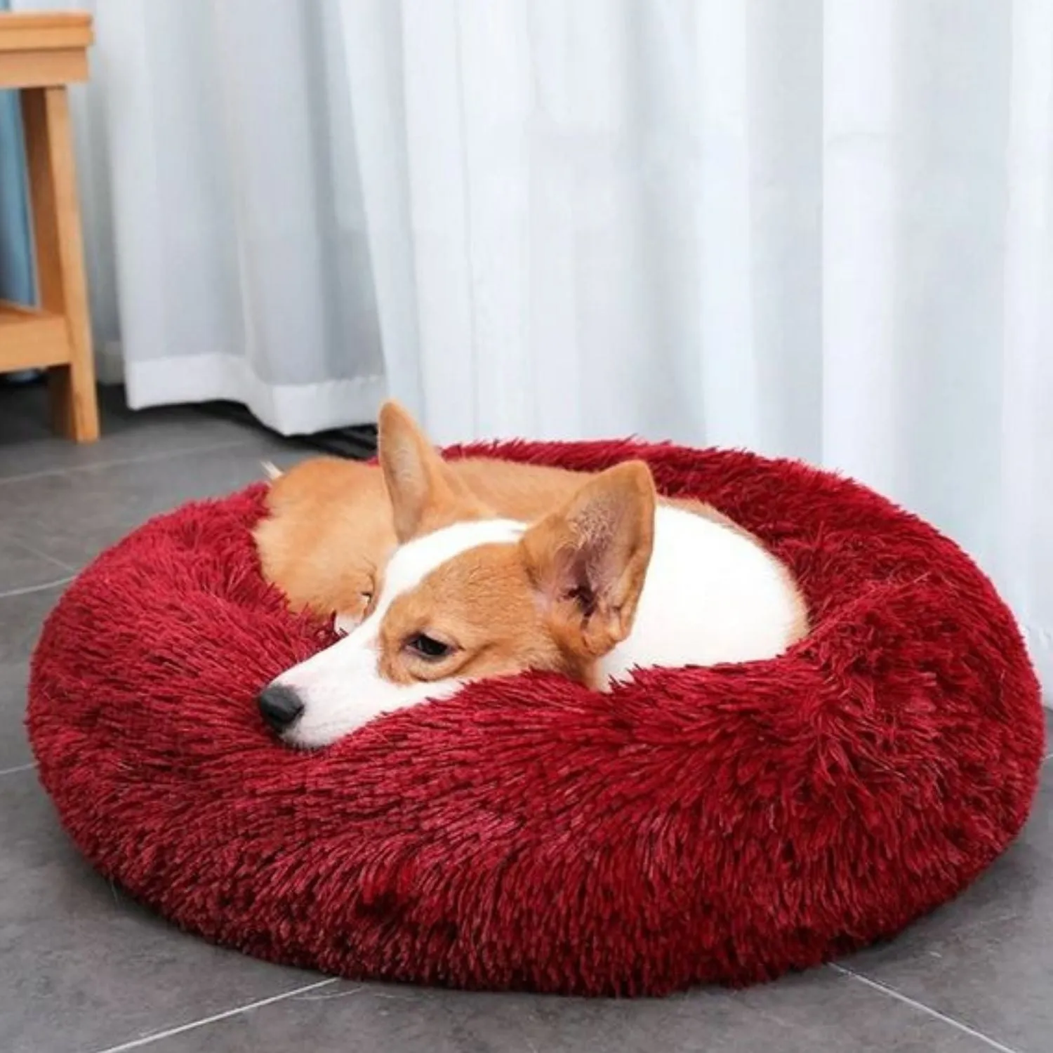Grey Plush Pet Bed 70cm - Soft, Comfy & Calming