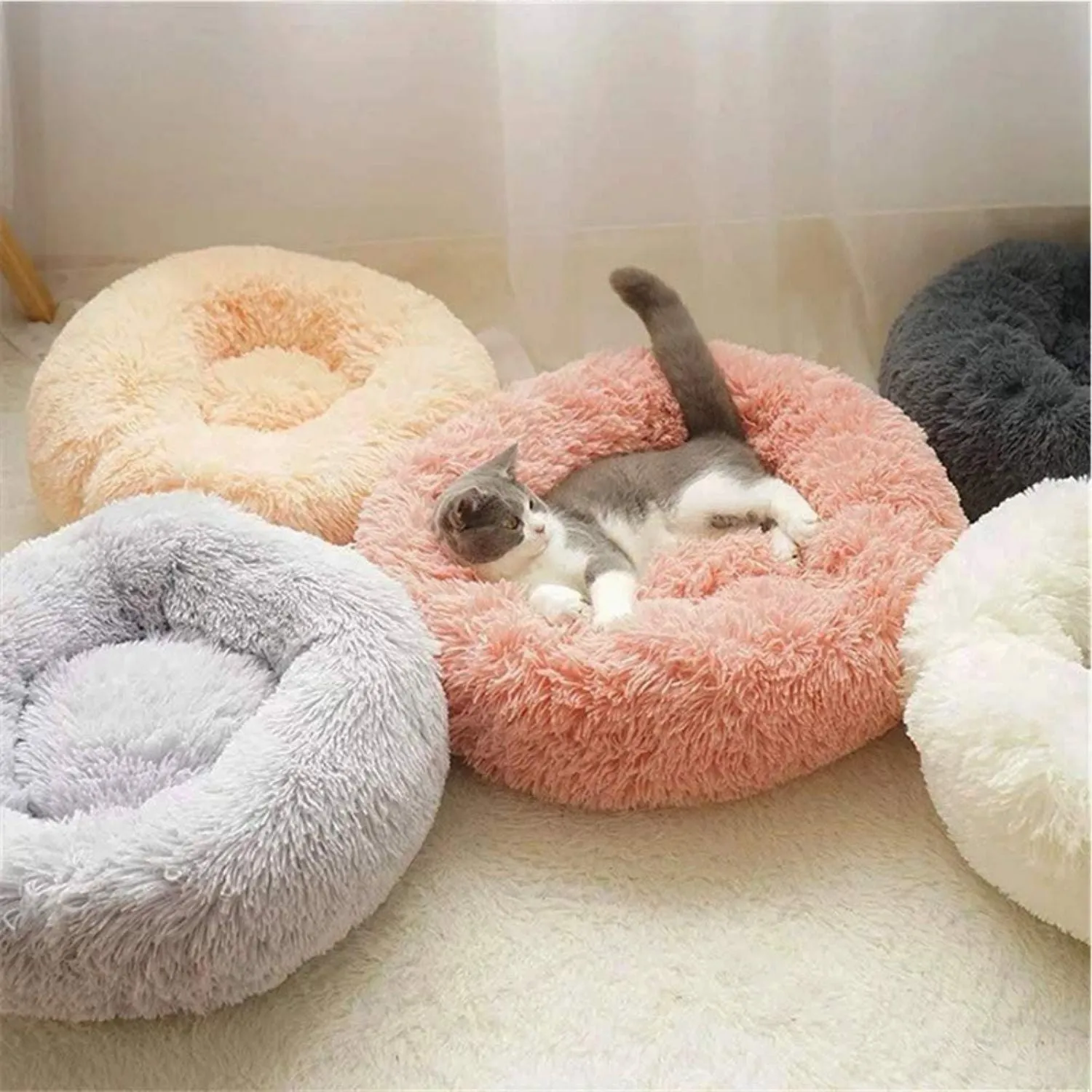 Grey Plush Pet Bed 70cm - Soft, Comfy & Calming
