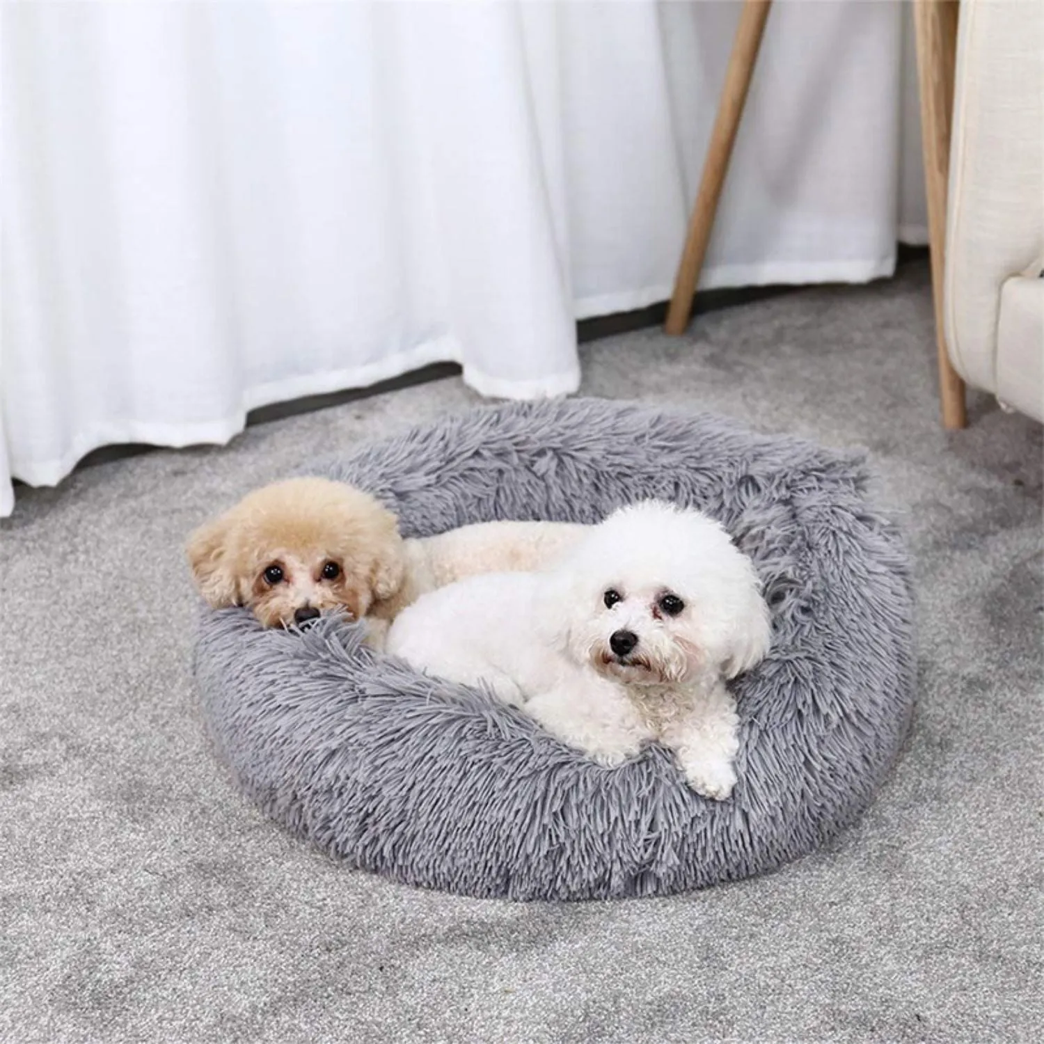 Grey Plush Pet Bed 70cm - Soft, Comfy & Calming
