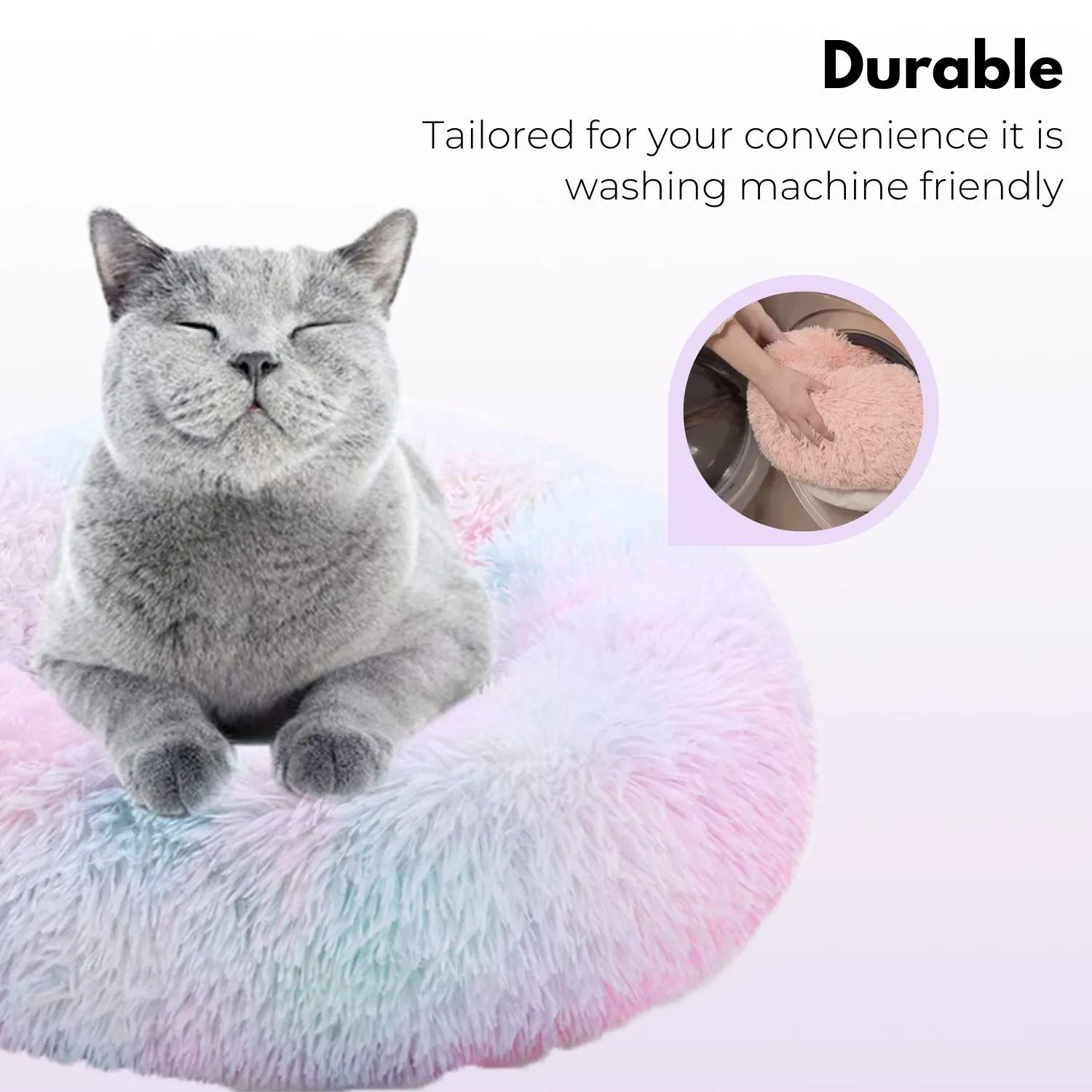 Grey Plush Pet Bed 70cm - Soft, Comfy & Calming