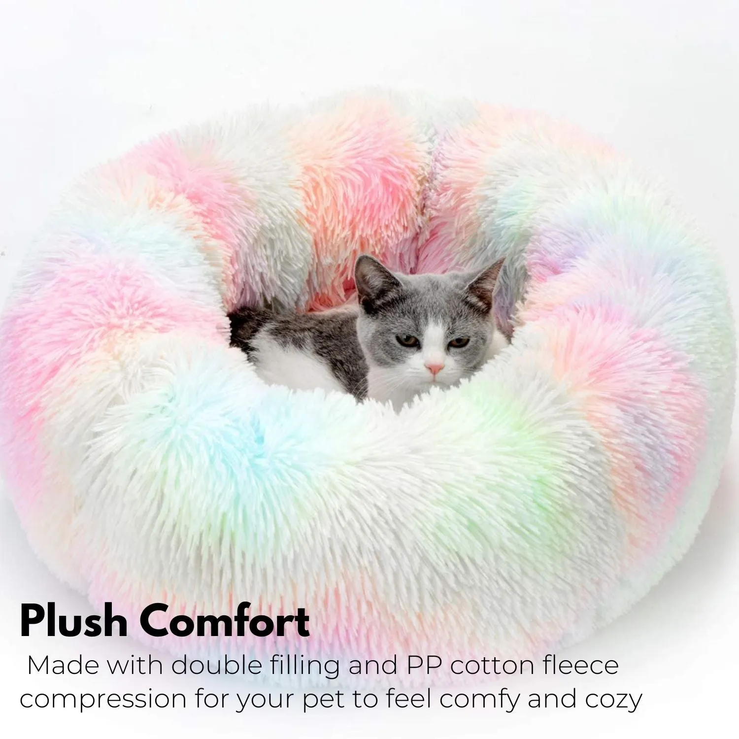 Grey Plush Pet Bed 70cm - Soft, Comfy & Calming