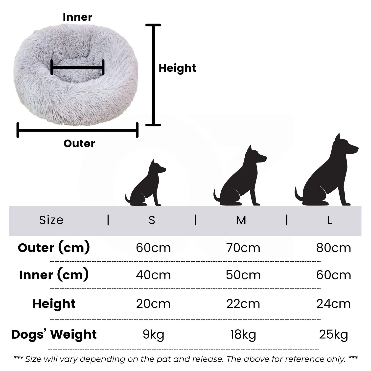 Grey Plush Pet Bed 70cm - Soft, Comfy & Calming