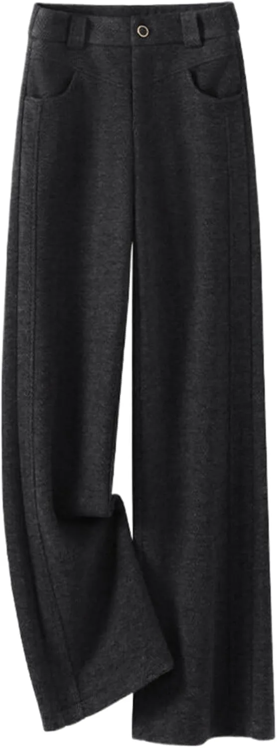 GUOYUXIAO Wool Wide-Leg Pants for Women,Autumn/Winter Woolen High-Waist Loose Casual Trousers