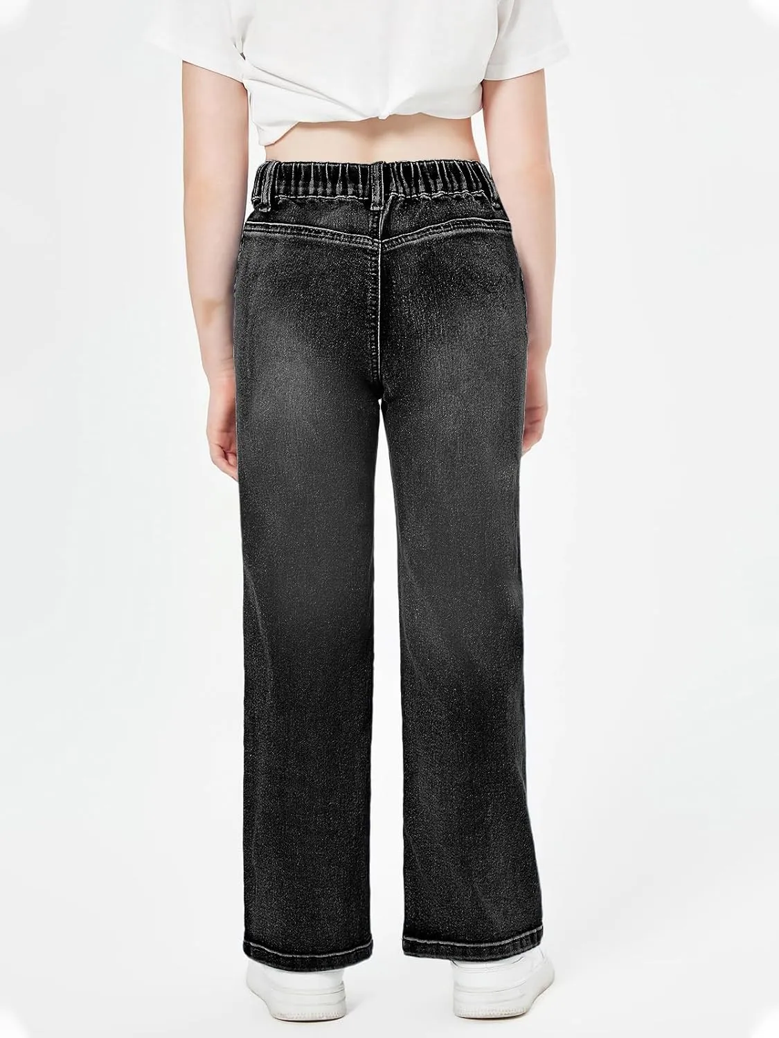 Haloumoning Girls High Waisted Jeans Straight Leg Stretch Demin Pants Cute Casual Trousers with Pockets