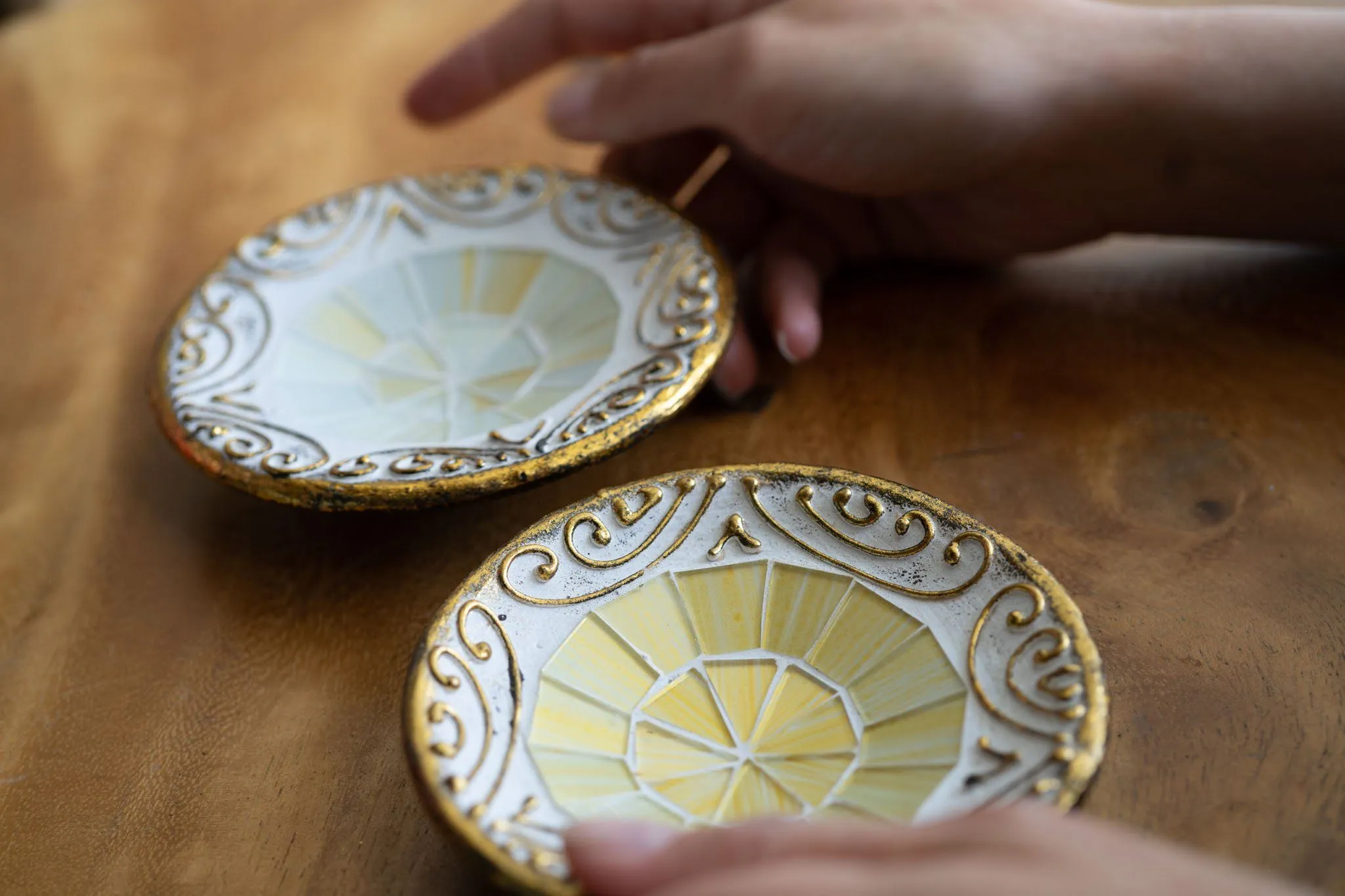 handmade clay bowl embedded with glass -2set gold white galaxy