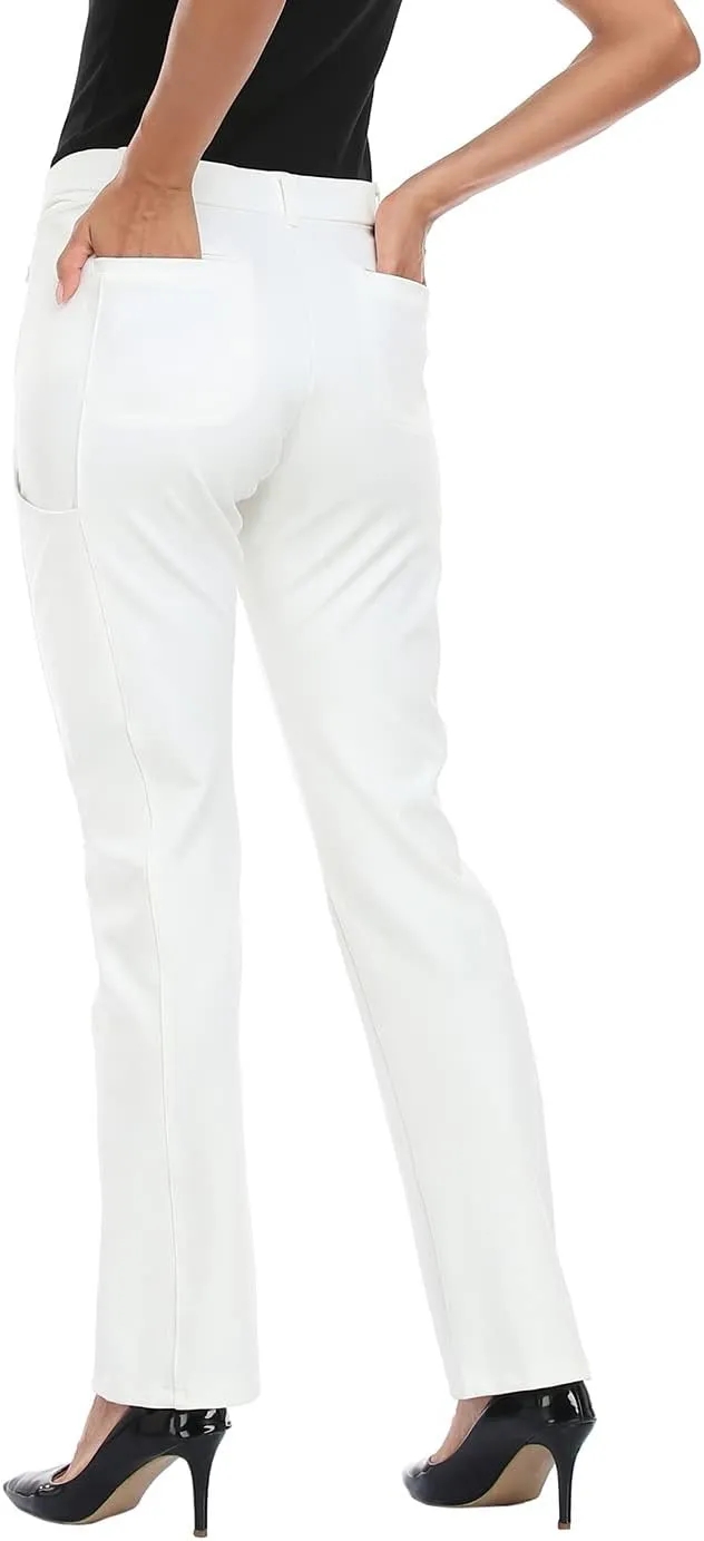 HDE Yoga Dress Pants for Women Straight Leg Pull On Pants with 8 Pockets