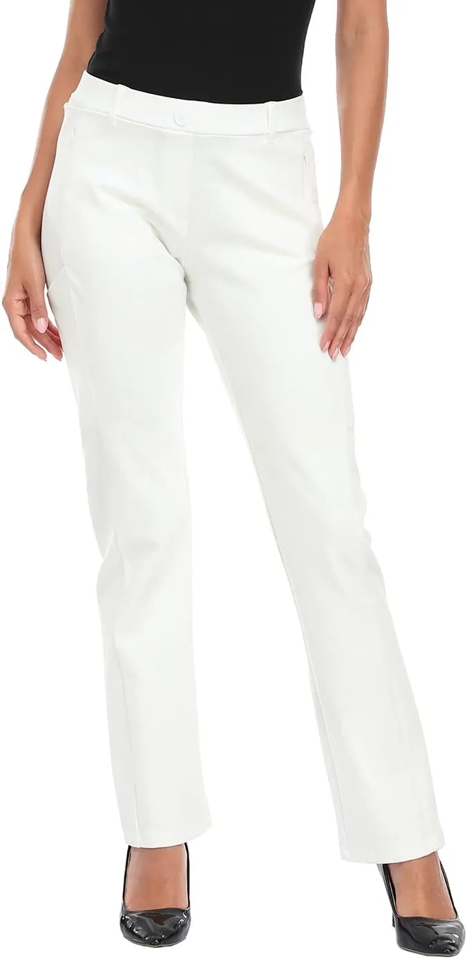 HDE Yoga Dress Pants for Women Straight Leg Pull On Pants with 8 Pockets