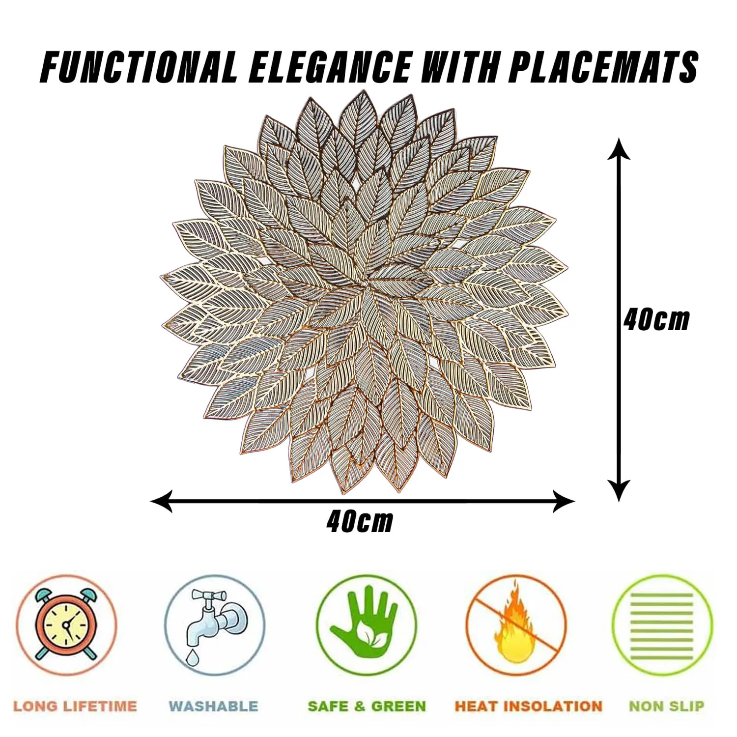 Heart Home Side Table Mats | Table Mat For Bedroom | Bed-Side Table Mat | Center Table Mat | Table Dining Mat | Table Runner Mat | Round Flower | 2 Piece Set | Golden